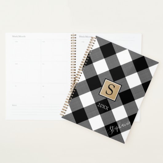 Buffalo Geplakt monogram Naam zwart wit Planner (Display)