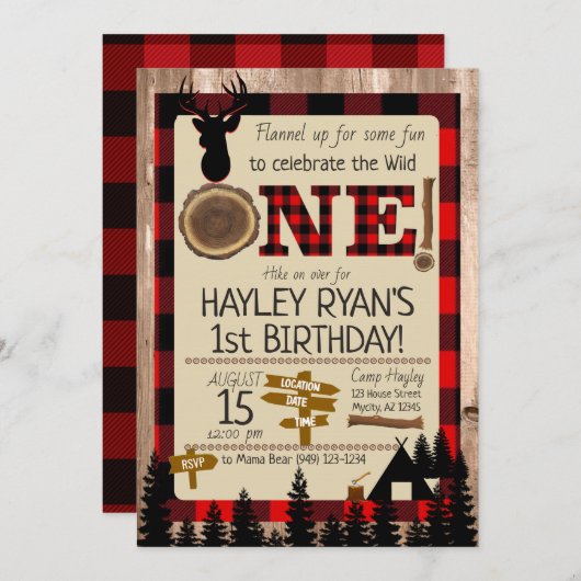 Buffalo geruite flanel Wild One Hert 1e verjaardag Kaart (Voorkant / Achterkant)