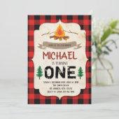 Buffalo geruite kampvuur feest uitnodiging (Staand voorkant)