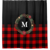 Buffalo geruite kerst monogram krans douchegordijn (Voorkant)