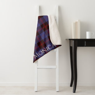 Buffalo geruite navyblauw rood monogram naam sherpa deken