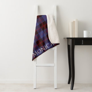 Buffalo geruite navyblauw rood monogram naam sherpa deken