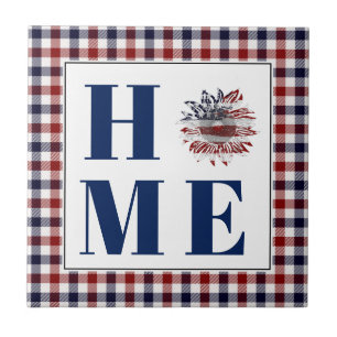 Buffalo geruite zonnebloem "Thuis"  Tegeltje