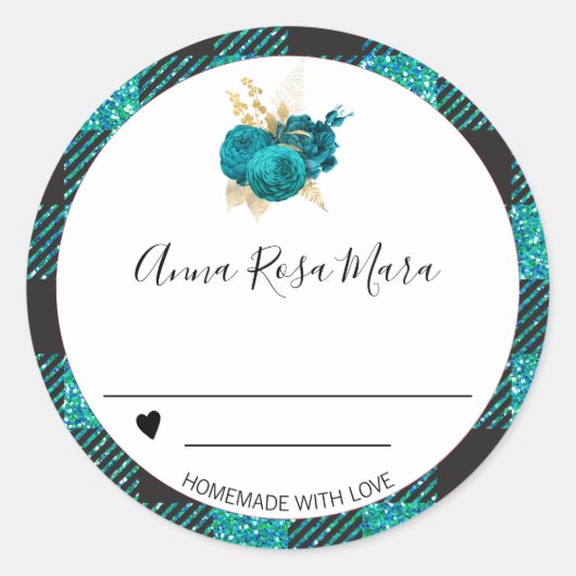 *~* Buffalo Gingham AP30. Rozen in bliksem Ronde Sticker (Voorkant)