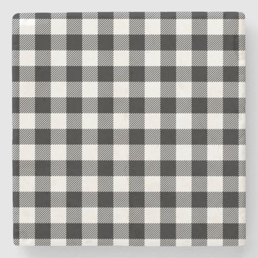 Buffalo Gingham Black en White Check Pset Throw Stenen Onderzetter (Voorkant)