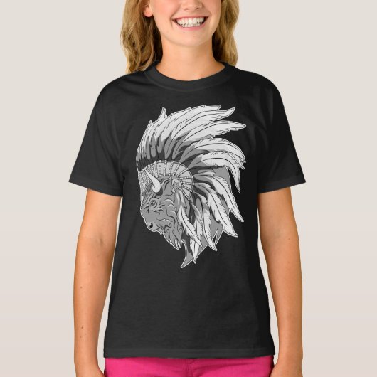 Buffalo Head avec coiffure indienne T-Shirt pour e (Devant)