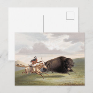 Buffalo Hunt, Chase (1884) chromolithografie kunst Briefkaart