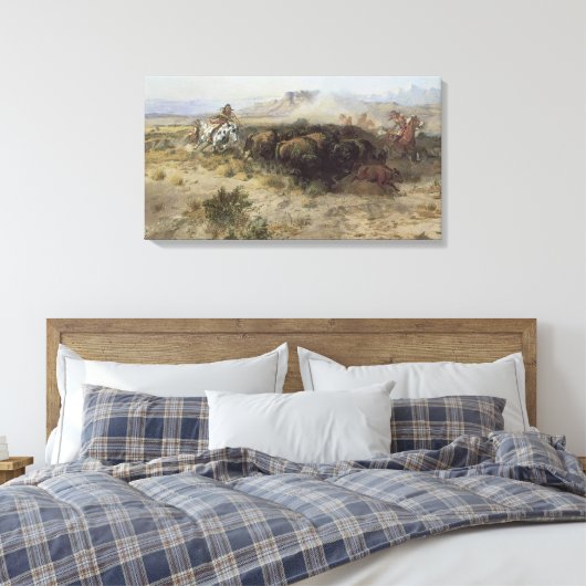 Buffalo Hunt No. 26 van CM Russell,  Indiërs Canvas Afdruk (Insitu (Slaapkamer))