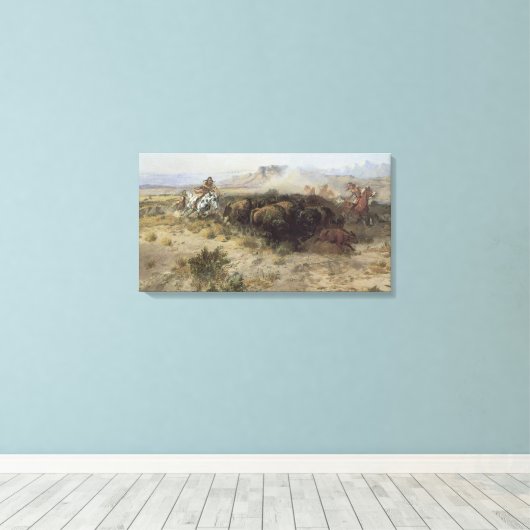 Buffalo Hunt No. 26 van CM Russell,  Indiërs Canvas Afdruk (Insitu (Houten vloer))
