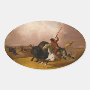 Buffalo Hunt op de zuidwestelijke vlakten - 1845 Ovale Sticker