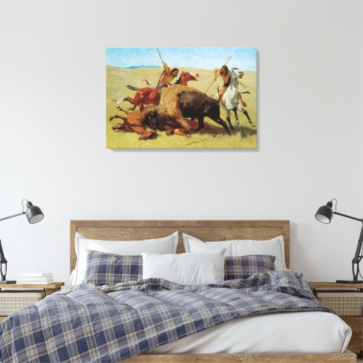 Buffalo Hunt van Remington,  Native American Canvas Afdruk (Insitu (Slaapkamer))