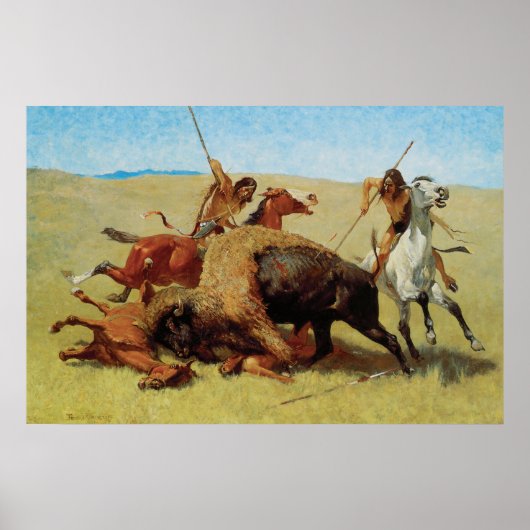 Buffalo Hunt van Remington,  Native American Poster (Voorkant)