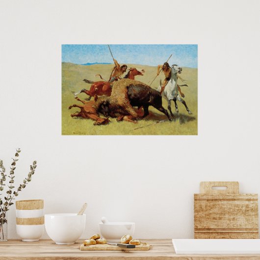 Buffalo Hunt van Remington, Native American Poster (Keuken)