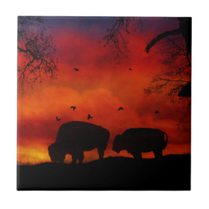 Buffalo in de Sunset Art Tegel Tegeltje