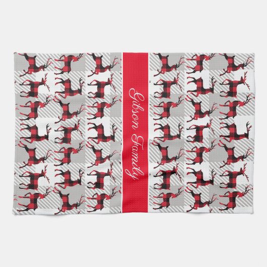 Buffalo-kalmerende rendieren op grijze buffelplaat theedoek (Horizontaal)