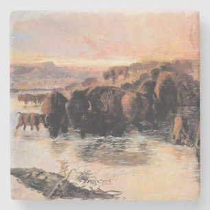 Buffalo Kudde (door Charles M. Russell) Stenen Onderzetter