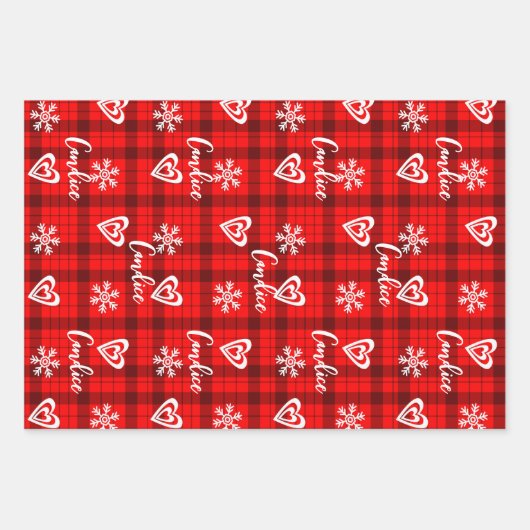 Buffalo Love Hearts Sneeuwvlokken gepersonaliseerd Inpakpapier Vel (Voorkant)