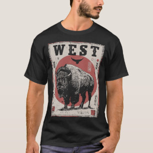 Buffalo met rode zon en Western terrein T-shirt