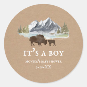 Buffalo Mountains Baby shower Cardstock Ronde Sticker