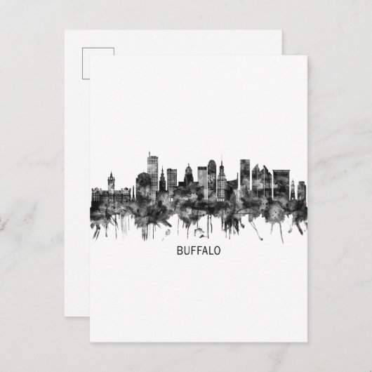 Buffalo New York Skyline BW Uitnodiging Briefkaart (Voorkant / Achterkant)