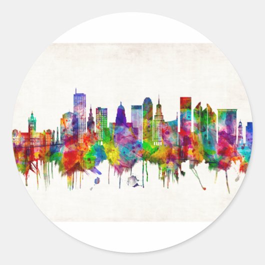 Buffalo New York Skyline Ronde Sticker (Voorkant)
