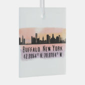 Buffalo NY City Skyline Latitude en Lengtegraad Glas Ornament (Voorkant Rechts)