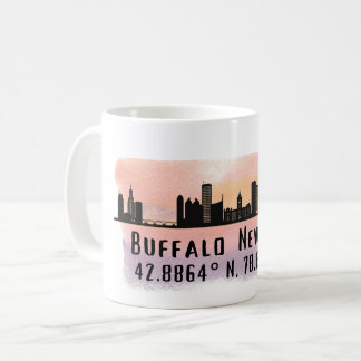 Buffalo NY City Skyline Latitude en Lengtegraad Koffiemok