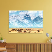 Buffalo onder het Grand Teton-gebergte Canvas Afdruk (Insitu (Woonkamer))