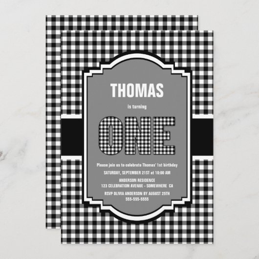 Buffalo Plaid 1e verjaardag Kaart (Voorkant / Achterkant)