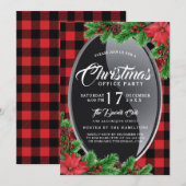 Buffalo plaid avec Poinsettia Party Invitation (Devant / Derrière)