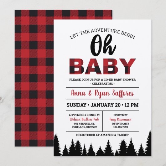 Buffalo Plaid Baby shower Invitation - Oh Baby (Devant / Derrière)