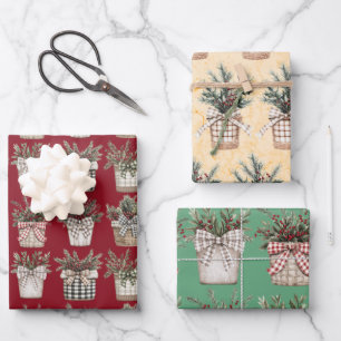 Buffalo Plaid Basket Boerderij Kerstmis Inpakpapier Vel