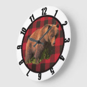 Buffalo Plaid Bear Man Cave Grosse Horloge (Angle)