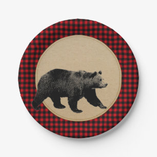 Buffalo Plaid Beer rustieke hut Papieren Bordje