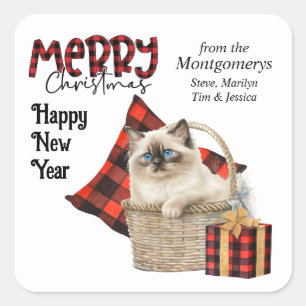 Buffalo Plaid Birman Kitten Kerstmis Vierkante Sticker