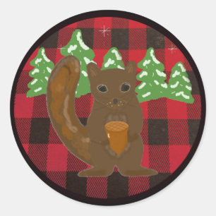 Buffalo Plaid Bos Eekhoorn Ronde Sticker