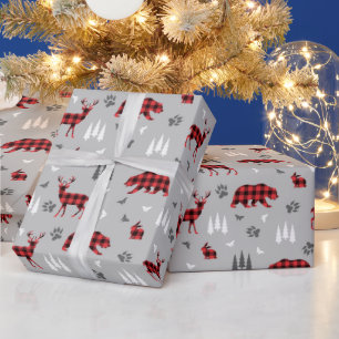 Buffalo Plaid Bosdieren Patroon Cadeaupapier