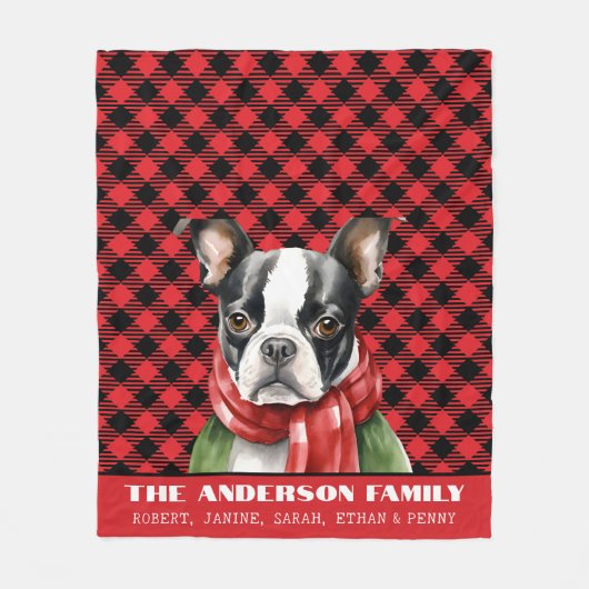 Buffalo Plaid Boston Terrier Kerstmis Fleece Deken (Voorkant)