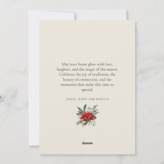 Buffalo Plaid Bow Krans Poinsettias Holly Berries Feestdagenkaart (Achterkant)