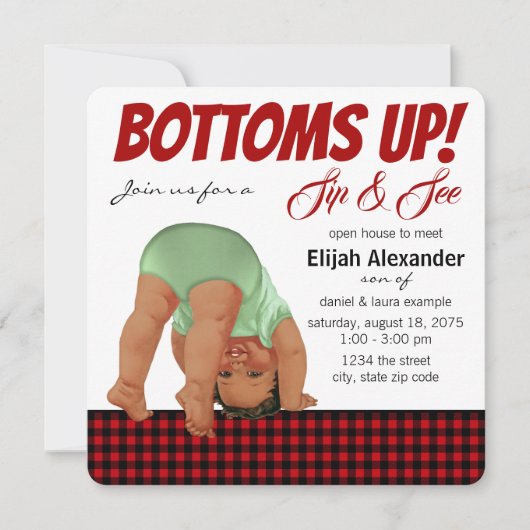 Buffalo Plaid Boy Sip en zie uitnodiging (Voorkant)