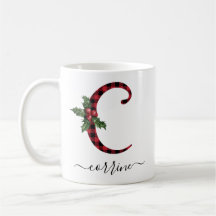 Buffalo Plaid C Monogramme Café de Noël Mug