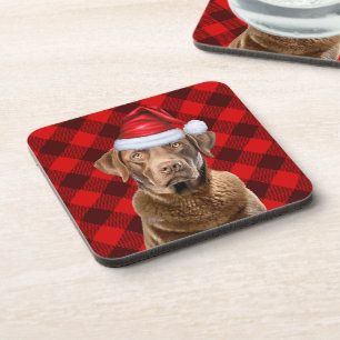 Buffalo Plaid Chesapeake Bay Retriever Santa Dog Bier Onderzetter