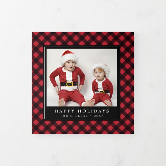 Buffalo Plaid Christmas Holiday Triple Carte photo (Protection)