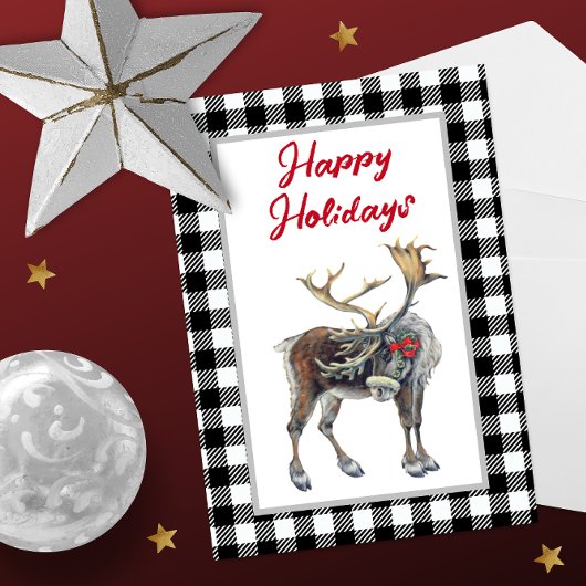 Buffalo Plaid Christmas Moose Carte de vacances