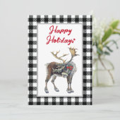 Buffalo Plaid Christmas Moose Carte de vacances (Debout devant)
