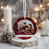 Buffalo Plaid Christmas Photo Keepsaké Ornement
