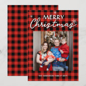 Buffalo Plaid Custom Foto & Naam Vrolijk Kerstfees Feestdagenkaart (Voorkant / Achterkant)