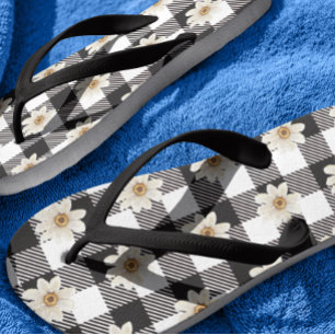 Buffalo Plaid Daisy  Zwart Wit Teenslippers