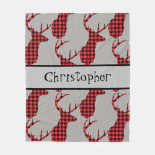 Buffalo Plaid Deer Head Red Black Baby Boy Fleece Deken