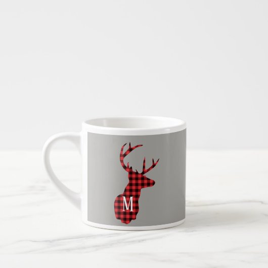 Buffalo Plaid Deer Head Red Black Monogram  Espresso Kop (Links)